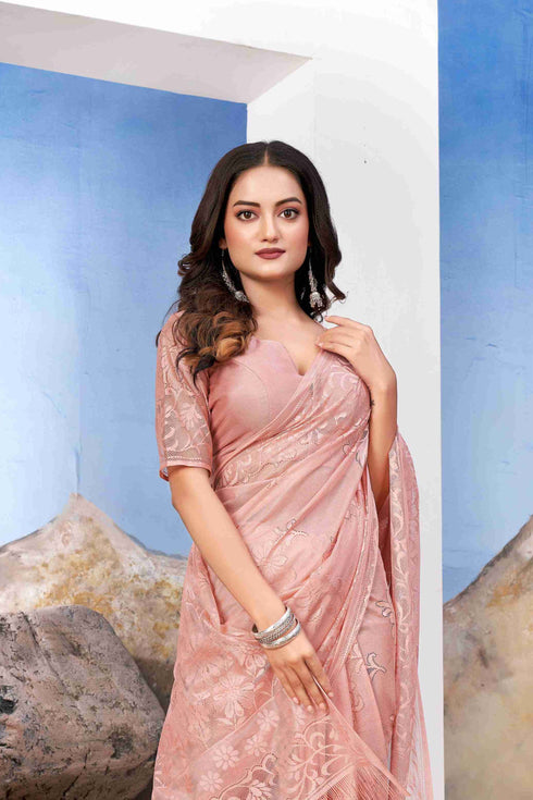 Peach Net Brasso Blouse with Sleeve