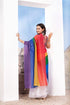 Multicolor Designer Saree with Vibrant Red Blouse and Artistic Pallu