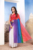 Multicolor Designer Saree with Vibrant Red Blouse and Artistic Pallu