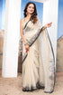 Elegant white creamy Georgette Saree with monuments Design