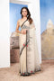 Elegant white creamy Georgette Saree with monuments Design