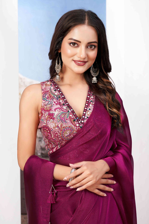 Multi Color Cotton Fabric With V neck and mirror Work Blouse