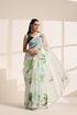 Light Green Organza Printed Saree with Tropical Bird Design