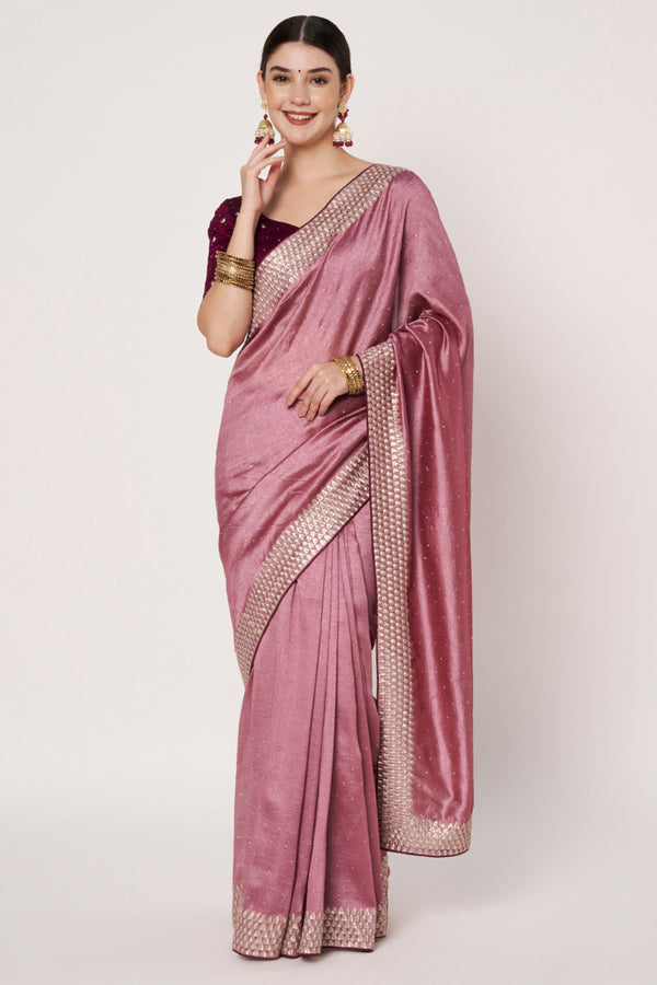 Pink Silk Saree with Heavy Embroidered Border
