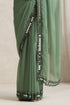 Sage Green Mirror Handwork Saree with Mirrior work Silk Blouse
