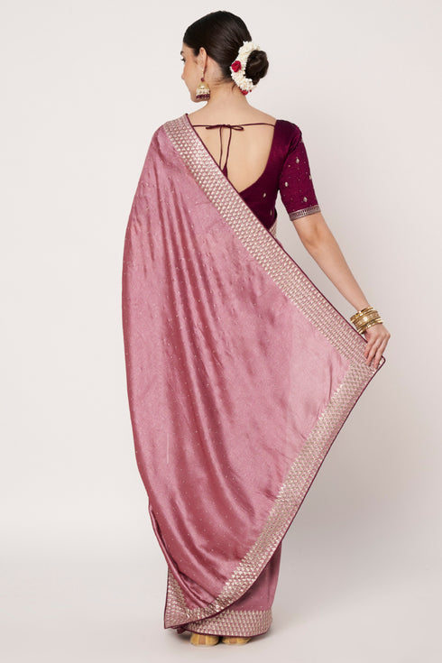 Pink Silk Saree with Heavy Embroidered Border