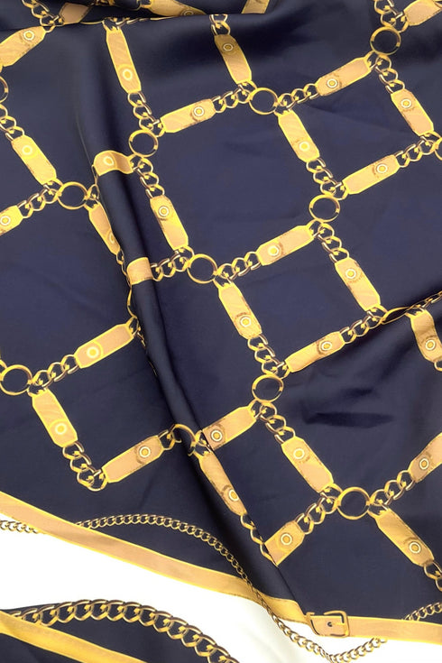 Luxury Gold Chain Digital Print Silk Scarf for Women