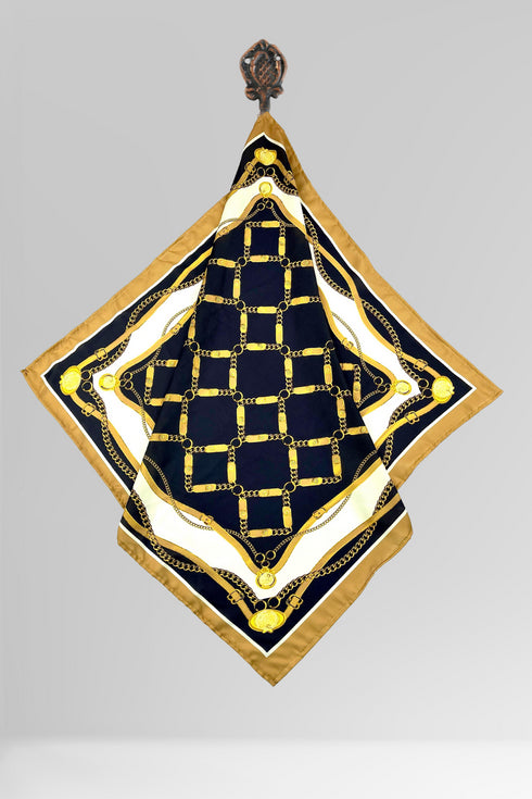 Luxury Gold Chain Digital Print Silk Scarf for Women