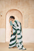 Stylish Green and White Geometric Pattern Saree