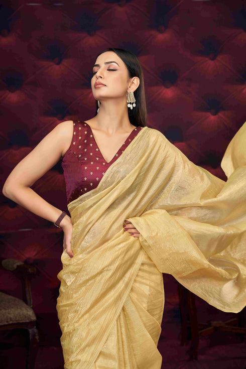 Maroon Blouse with an Golden design