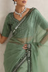 Sage Green Mirror Handwork Saree with Mirrior work Silk Blouse