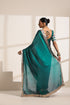 Teal Blue Silk Organza Saree with Silver Lampi Lace Border