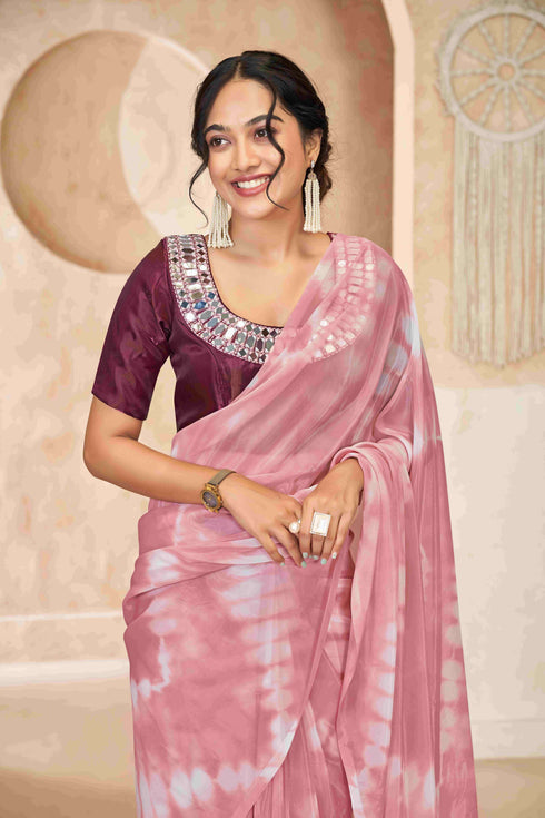 Rani Pink mirror work with Baby Pink Blouse
