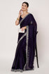 Navy Blue Satin Chiffon Saree with Siroski Work