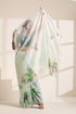 Light Green Organza Printed Saree with Tropical Bird Design