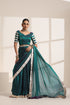 Teal Blue Silk Organza Saree with Silver Lampi Lace Border
