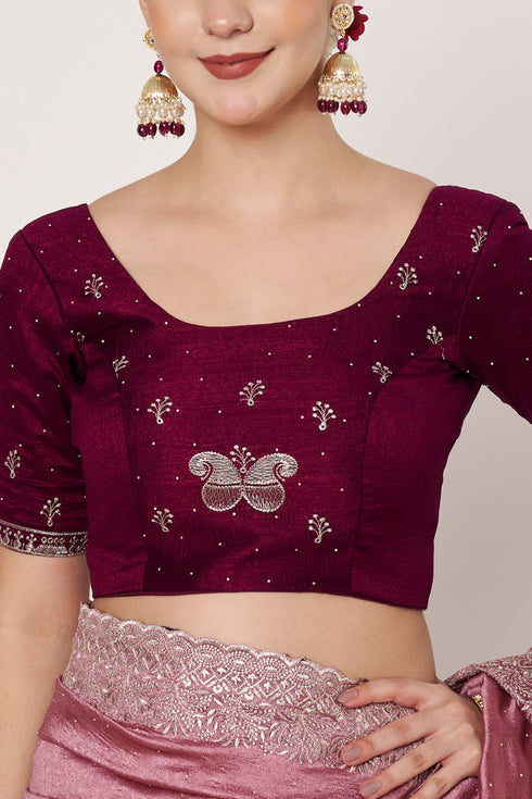 Dusty Pink Vichitra Silk Saree with Siroski Embroidery