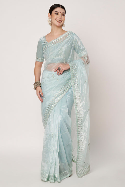 Sky Blue Net Saree with Sequin Embroidery