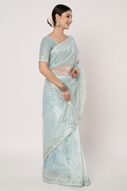 Sky Blue Net Saree with Sequin Embroidery