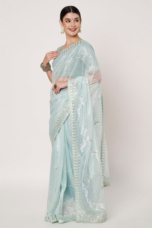 Sky Blue Net Saree with Sequin Embroidery