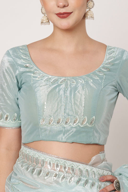 Sky Blue Net Saree with Sequin Embroidery