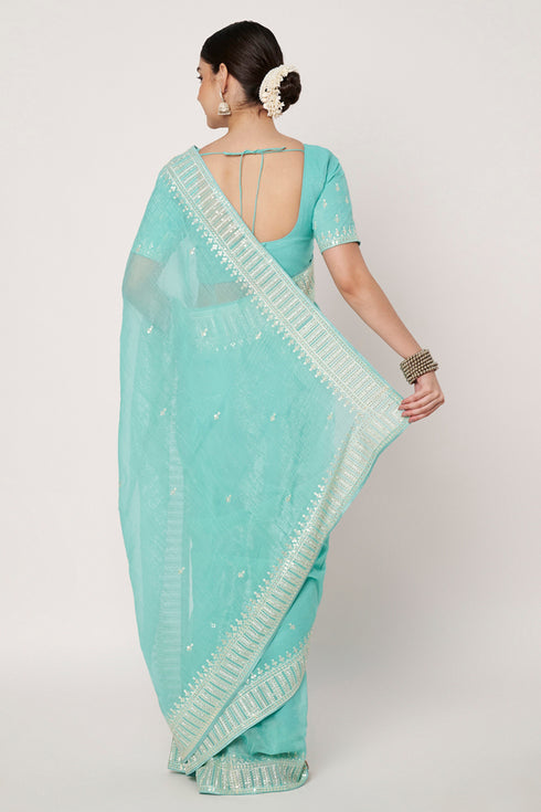 Sea Blue Georgette Saree with Sequin Embroidery