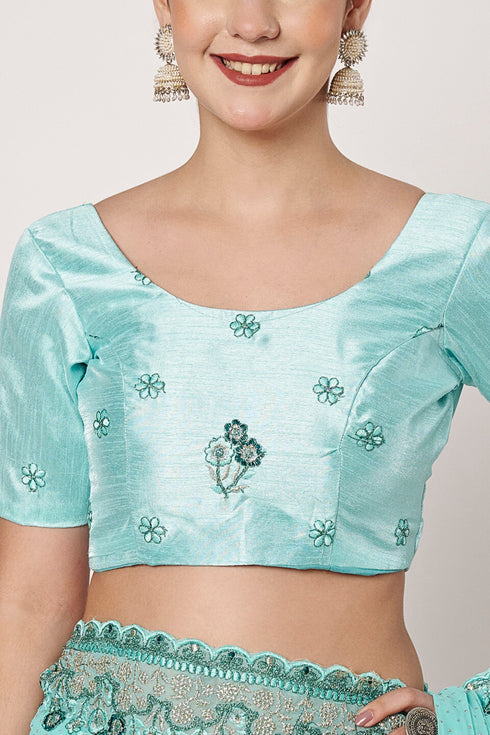 Gold Crush Sea Blue Designer Saree