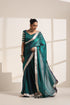 Teal Blue Silk Organza Saree with Silver Lampi Lace Border