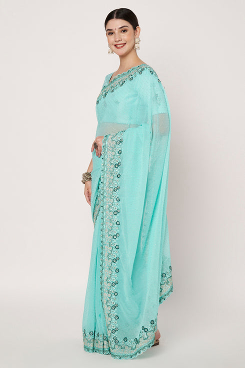 Gold Crush Sea Blue Designer Saree