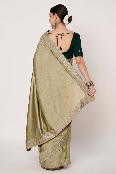 Embroidery Swarovski Vichitra Silk Sea Green Saree