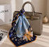 Klishaaart Women Blue Floral Print Satin Silk Scarf – Elegant Designer Luxury Square Scarf