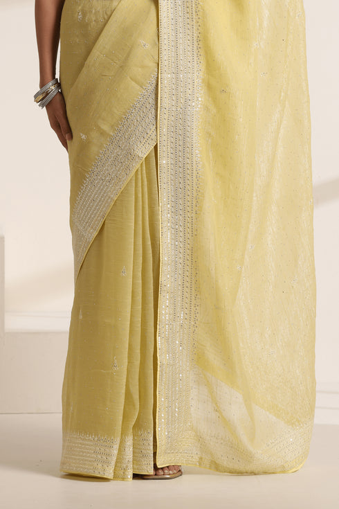 Light Yellow Chiffon Saree with Silver Embroidery Work