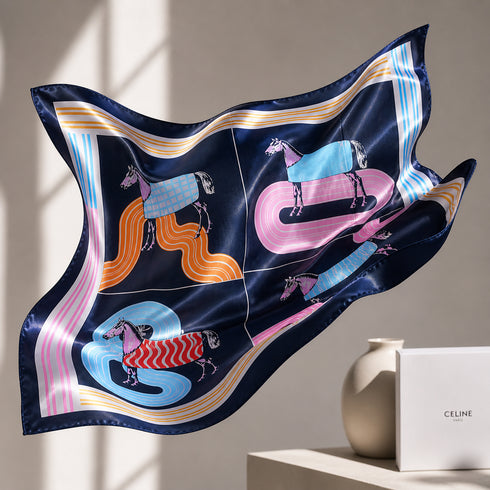 Klishaaart Women Pink Baroque Print Satin Silk Scarf – Elegant Luxury Designer Square Scarf