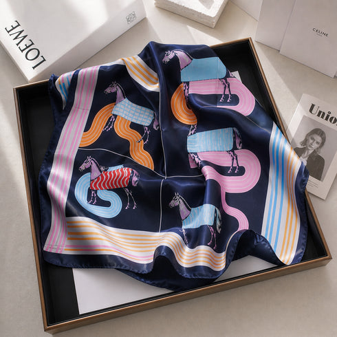 Klishaaart Women Pink Baroque Print Satin Silk Scarf – Elegant Luxury Designer Square Scarf
