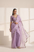 Purple Organza Saree with Acrylic Sapprow Golden Lampi Lace Border