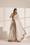 White Organza Saree with Golden Lampi Lace Border