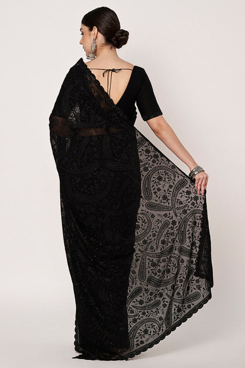 Black Georgette Saree with Embroidery & Siroski Work