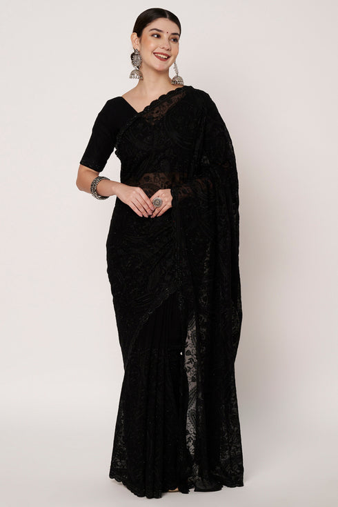 Black Georgette Saree with Embroidery & Siroski Work