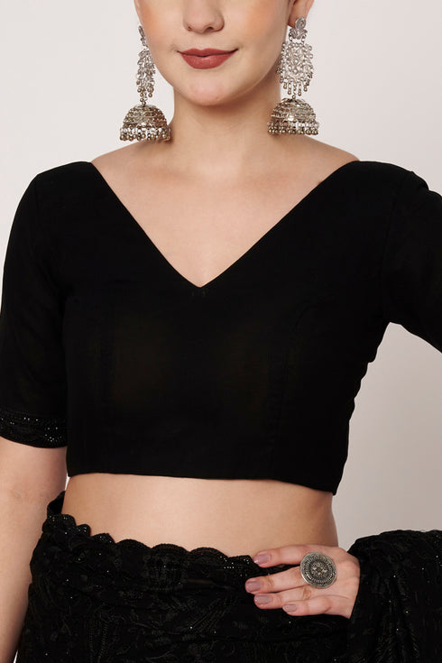 Black Georgette Saree with Embroidery & Siroski Work