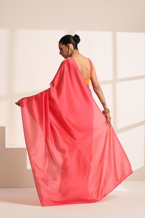 Peach Pink and Orange Silk Saree