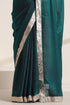 Teal Blue Silk Organza Saree with Silver Lampi Lace Border