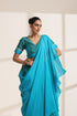 Blue And Teal Green Silk Saree with Matching Blouse