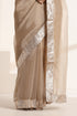 Golden Beige Organza Saree with Silver Border