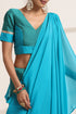 Blue And Teal Green Silk Saree with Matching Blouse