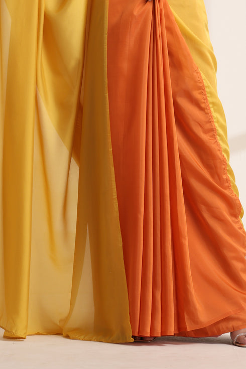 Yellow and Pink Silk Saree with Contrast Pink Blouse