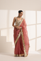 Rose Pink Silk Organza Saree with Golden Zari Border