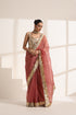 Rose Pink Silk Organza Saree with Golden Zari Border