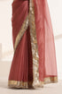 Rose Pink Silk Organza Saree with Golden Zari Border