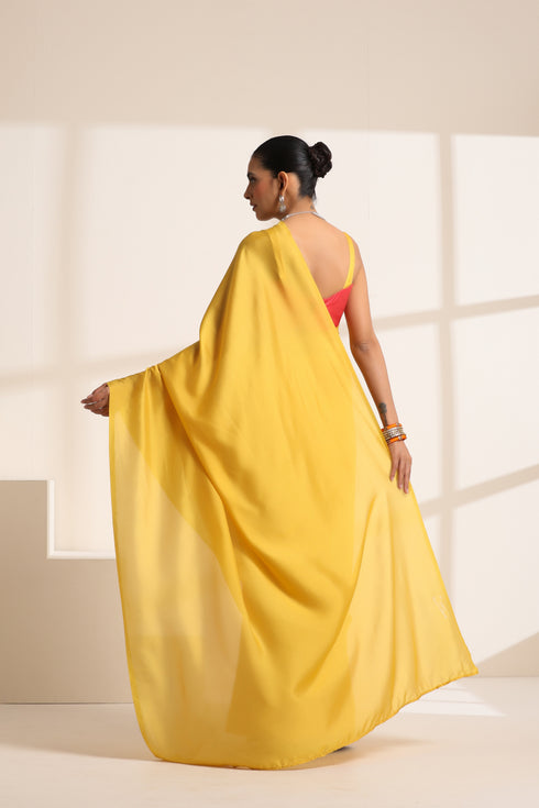 Yellow and Pink Silk Saree with Contrast Pink Blouse