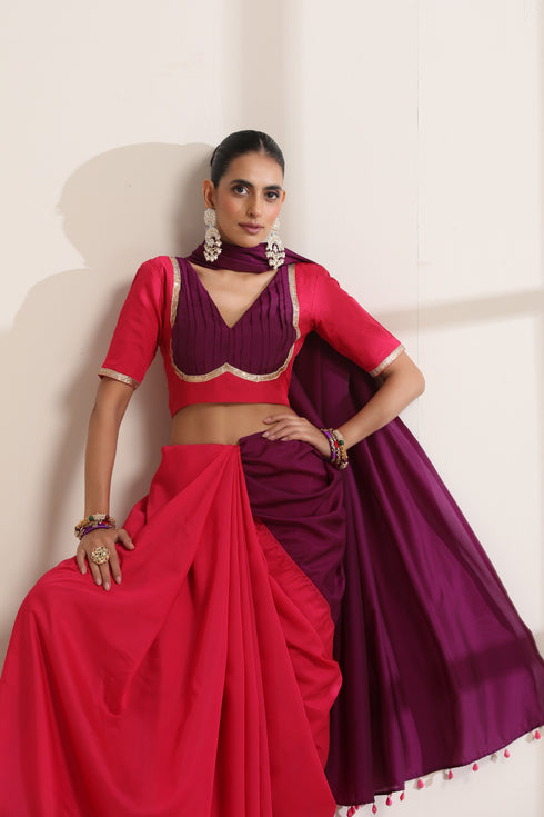 Purple and Pink Silk Saree with Designer Blouse